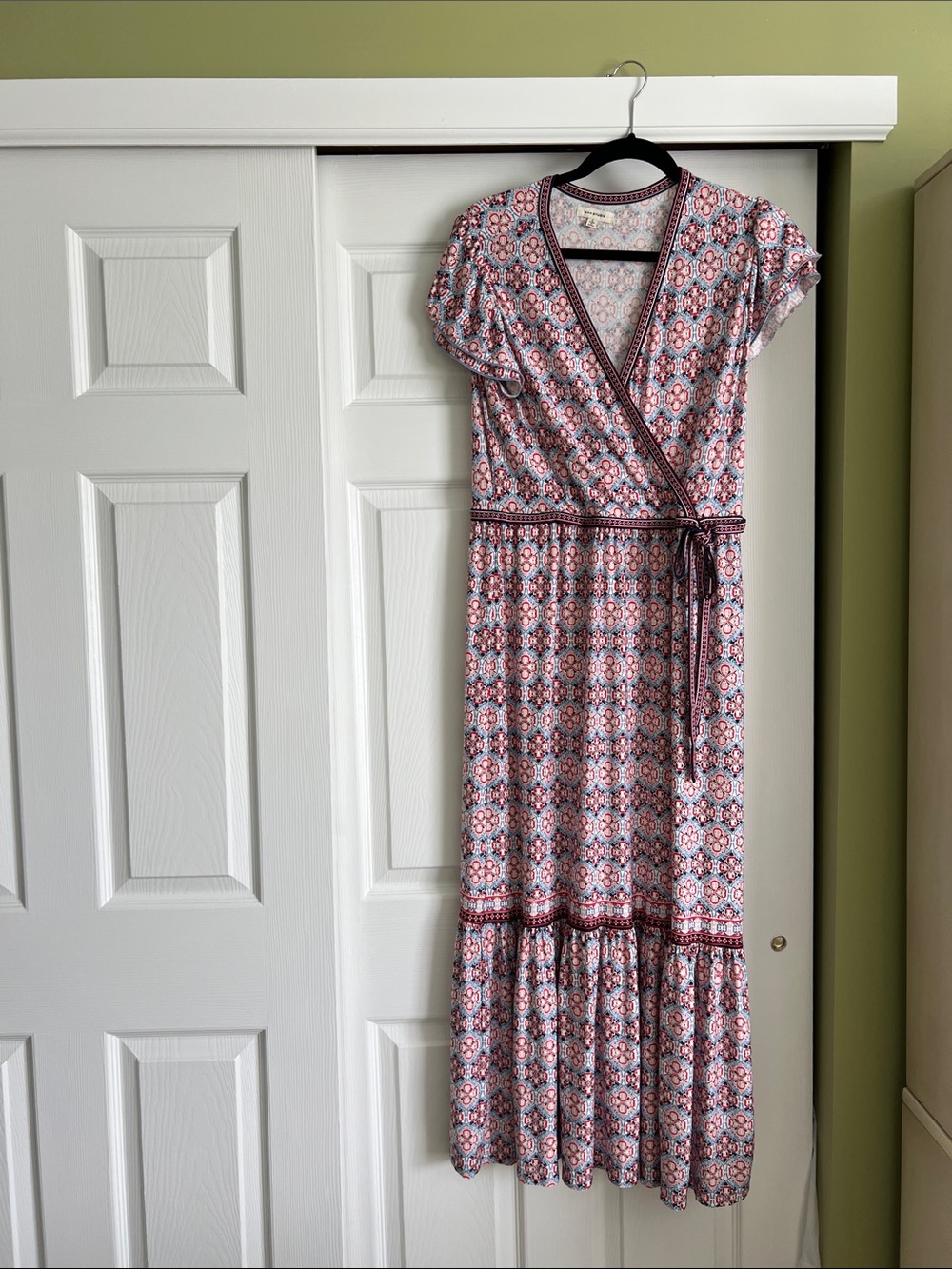 Max Studio Pink Geometric Floral Wrap Maxi Dress